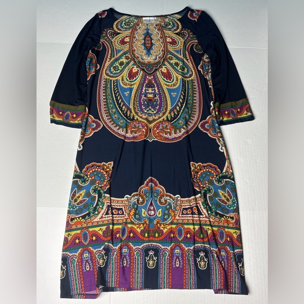 London Times Women’s Size 10 Dress Black Tribal Sheath Polyester Spandex Colors